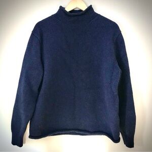 J Crew Roll-neck Sweater Navy Blue 100% Lambswool Size LARGE